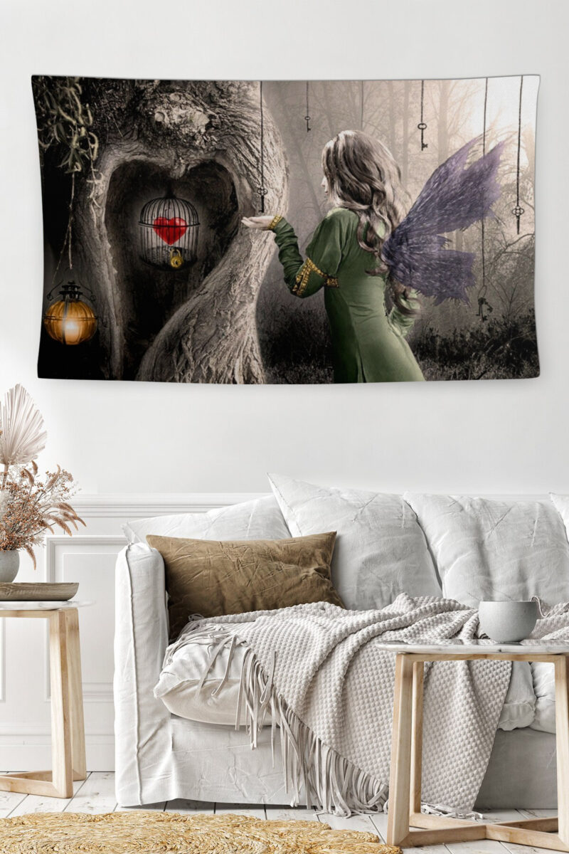 Kafesteki Kalp Duvar Örtüsü Duvar Halısı | Kumaş Poster