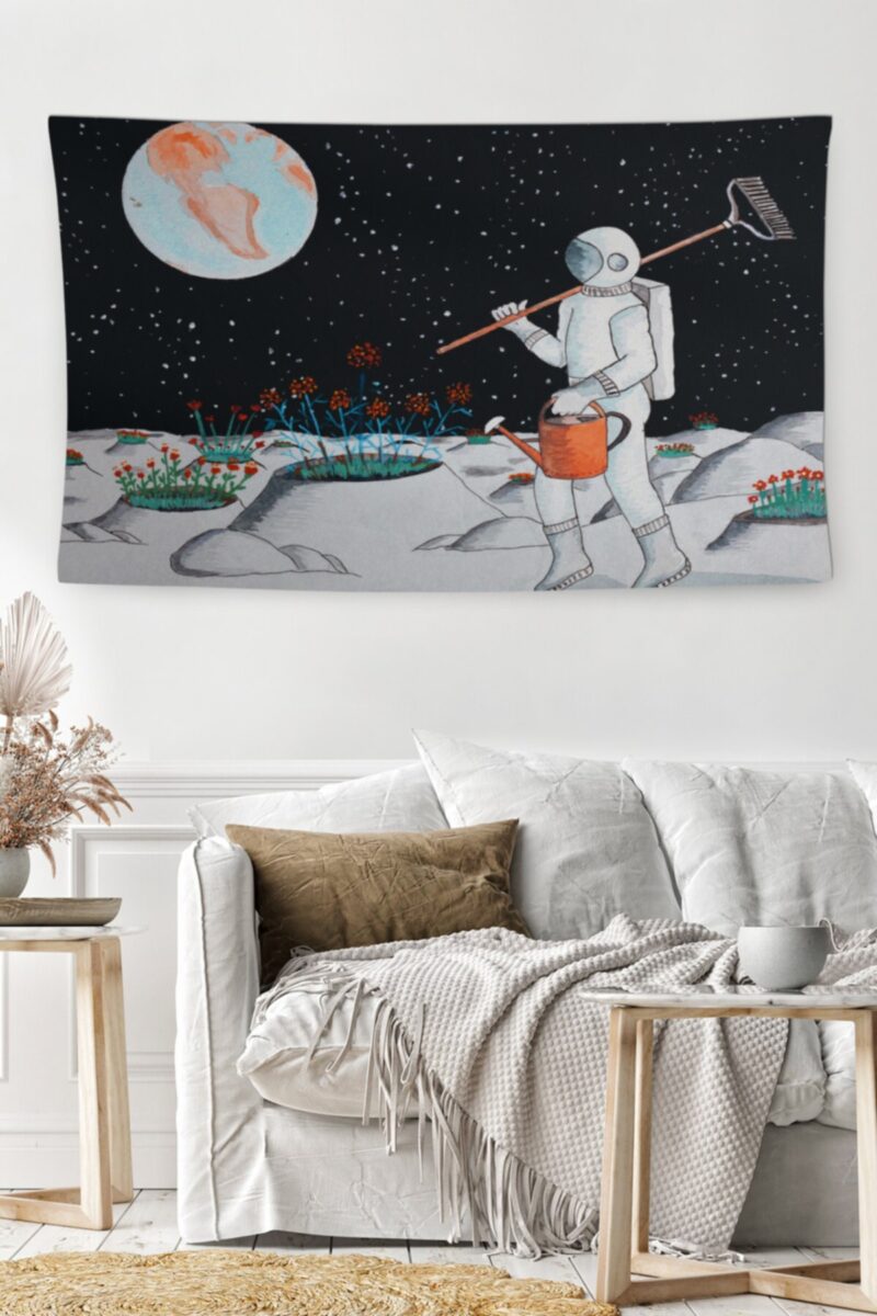 Bahçıvan Astronot Duvar Örtüsü Duvar Halısı | Kumaş Poster