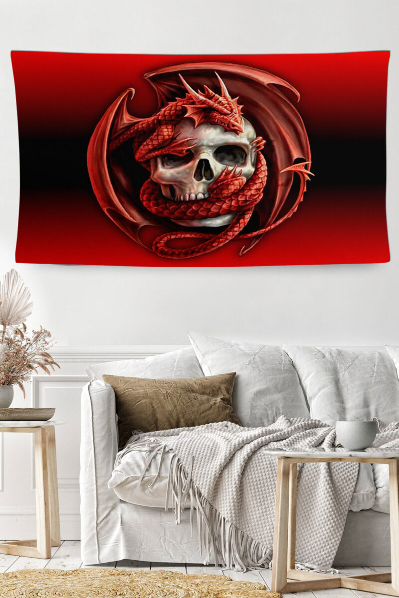 Kafatası ve Ejderha Duvar Örtüsü Duvar Halısı | Kumaş Poster
