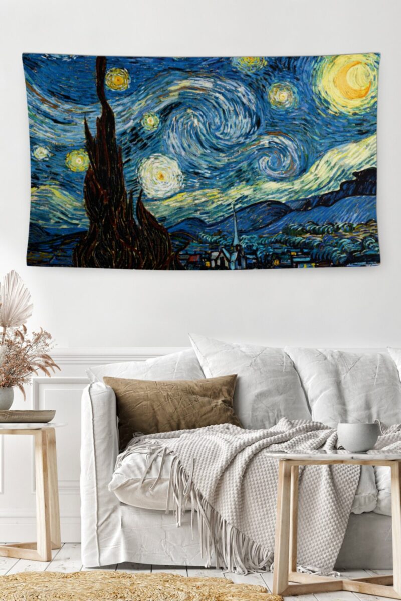 Van Gogh Yıldızlı Gece Duvar Örtüsü Duvar Halısı | Kumaş Poster
